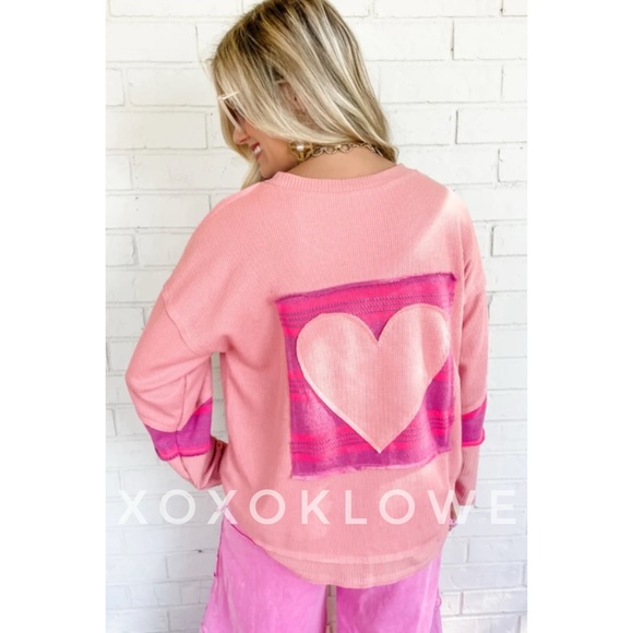 POL Pink Heart Patch Waffle Knit Top Oversized - Picture 10 of 14